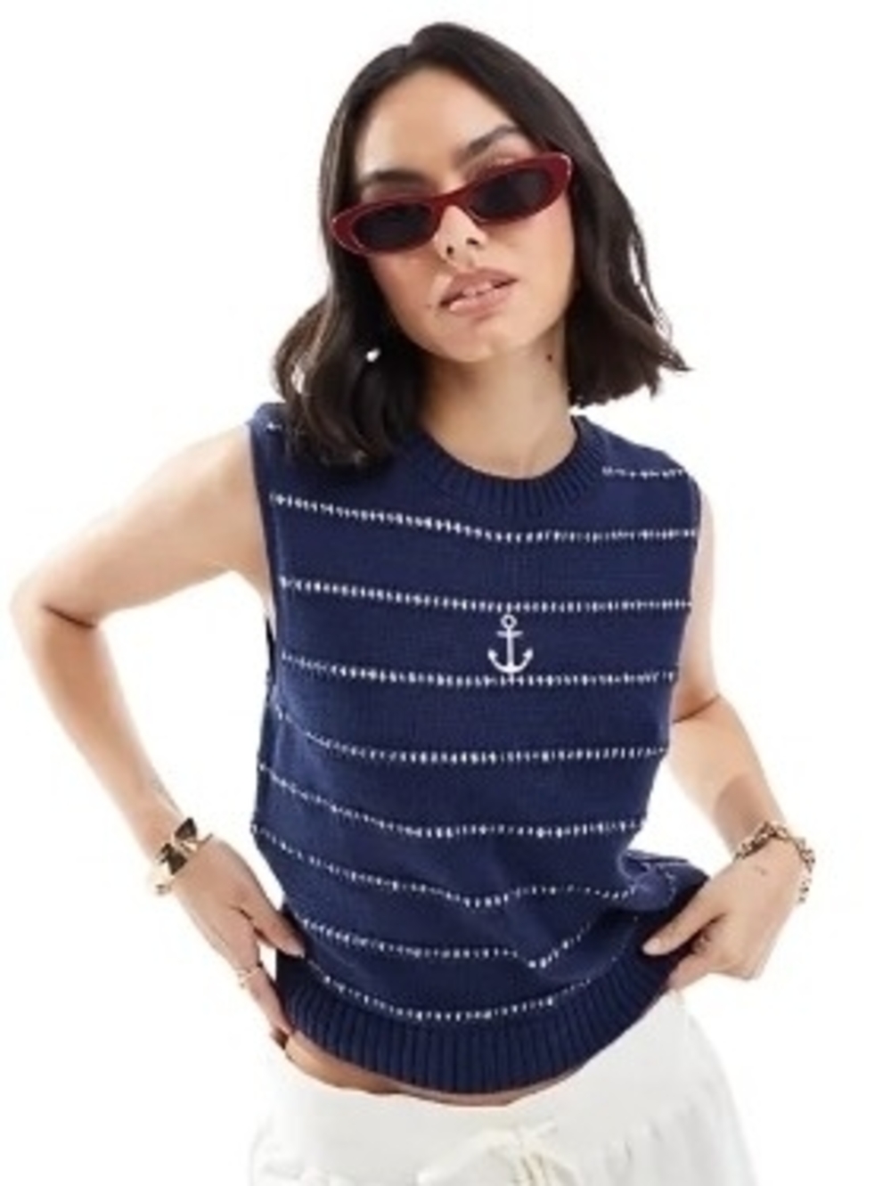 ASOS Navy & White Striped Anchor Knit Tank - Women